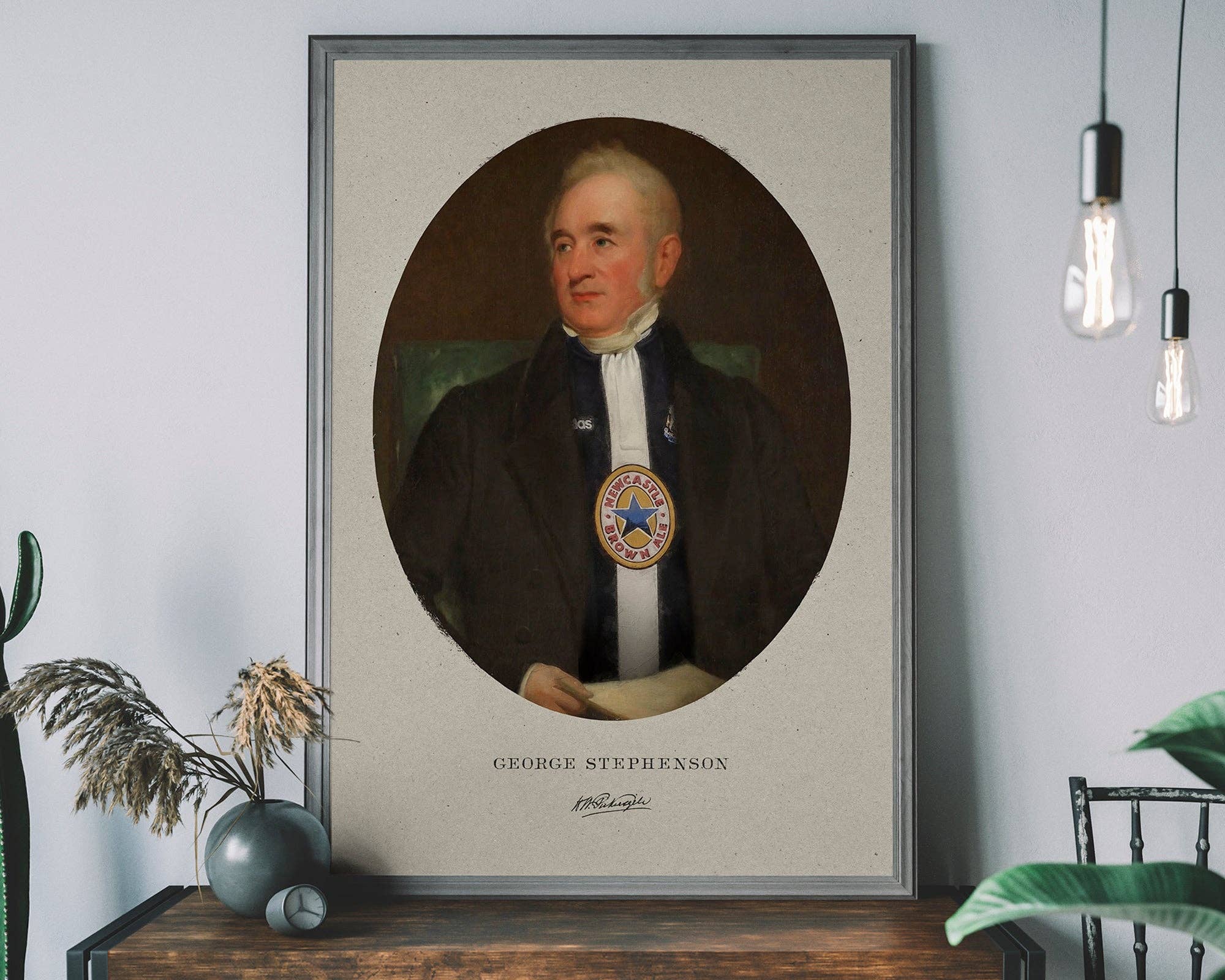 Ink & Drop – Engroshandel Kunsttryk – George Stephenson i en Newcastle-trøje print0