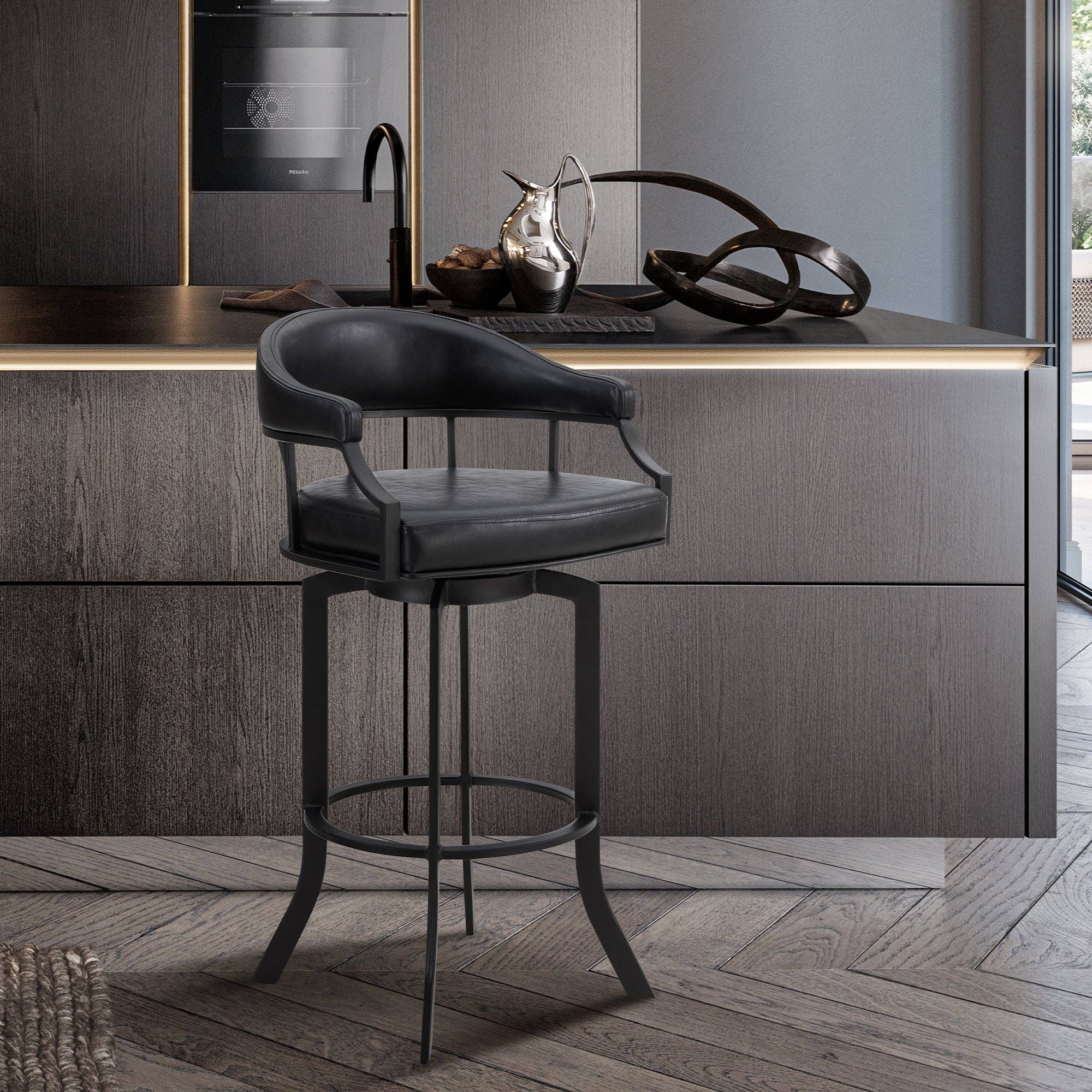 Armen Living - Wholesale Stool - Edy Modern Faux Leather and Metal Swivel Barstool2