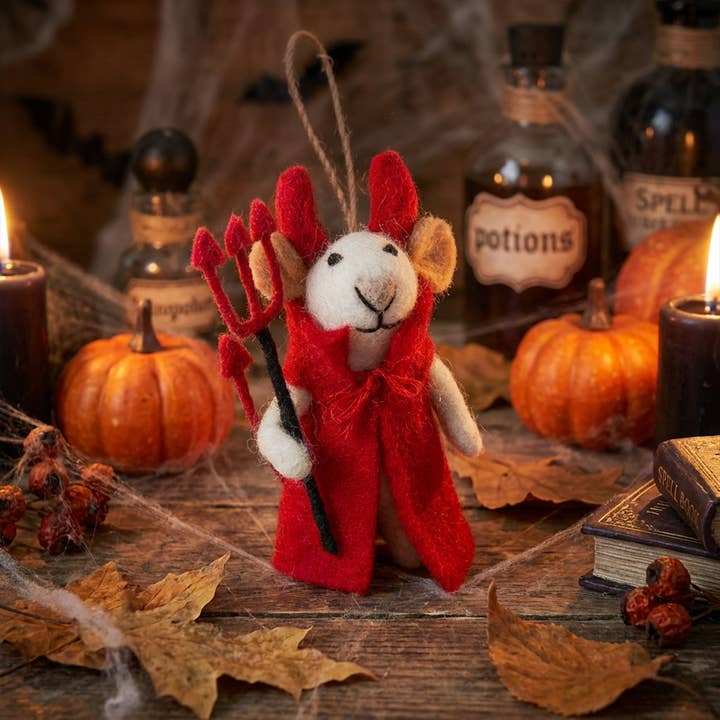 Handmade Felt Devil Mouse Halloween Hanging Decoration for wholesale by Felt So Good