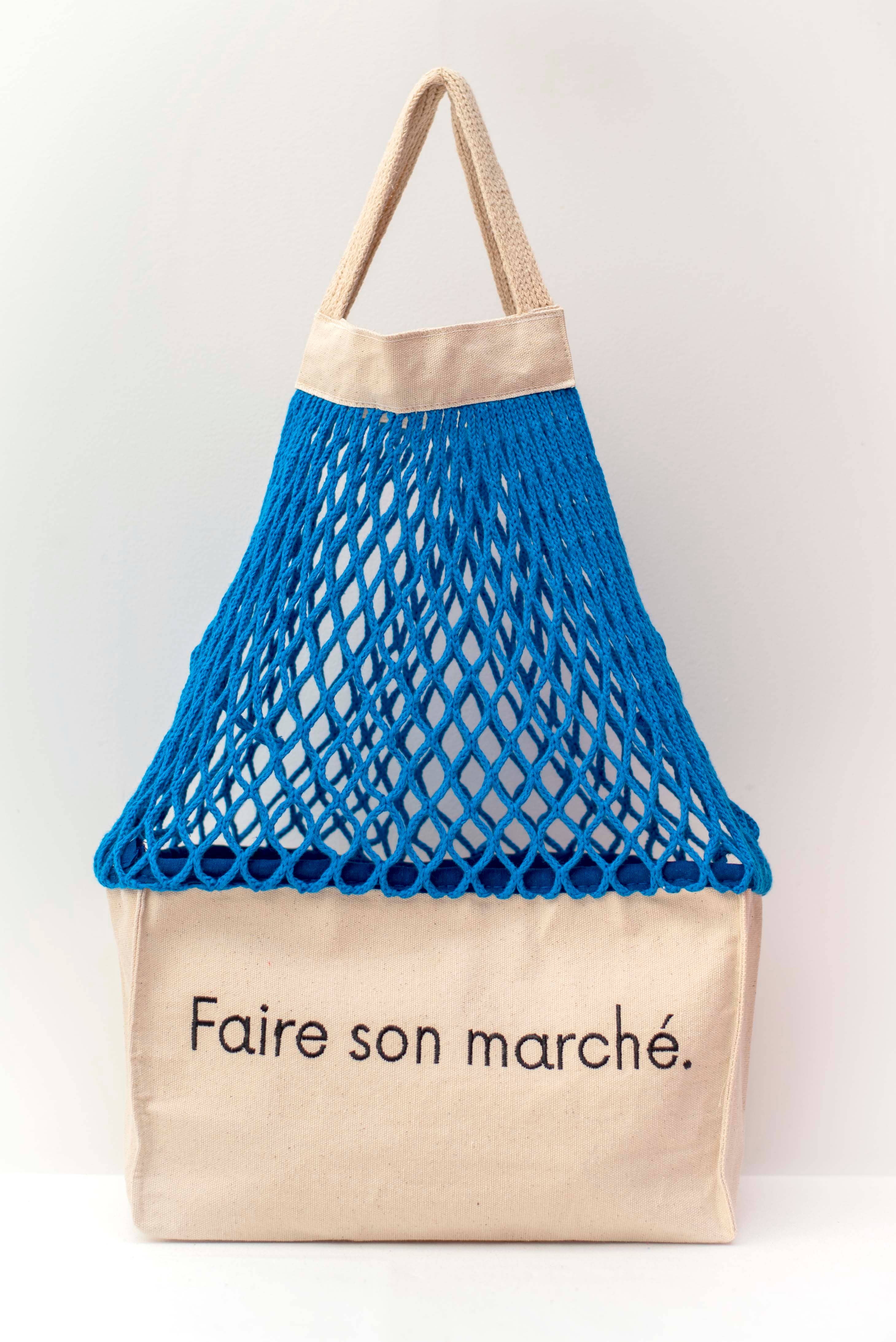 SHOPPINETTE – wholesale Livsmedels-/Shoppingväska – Broderad nätkasse "Faire son marché" i storlek M eller XL2