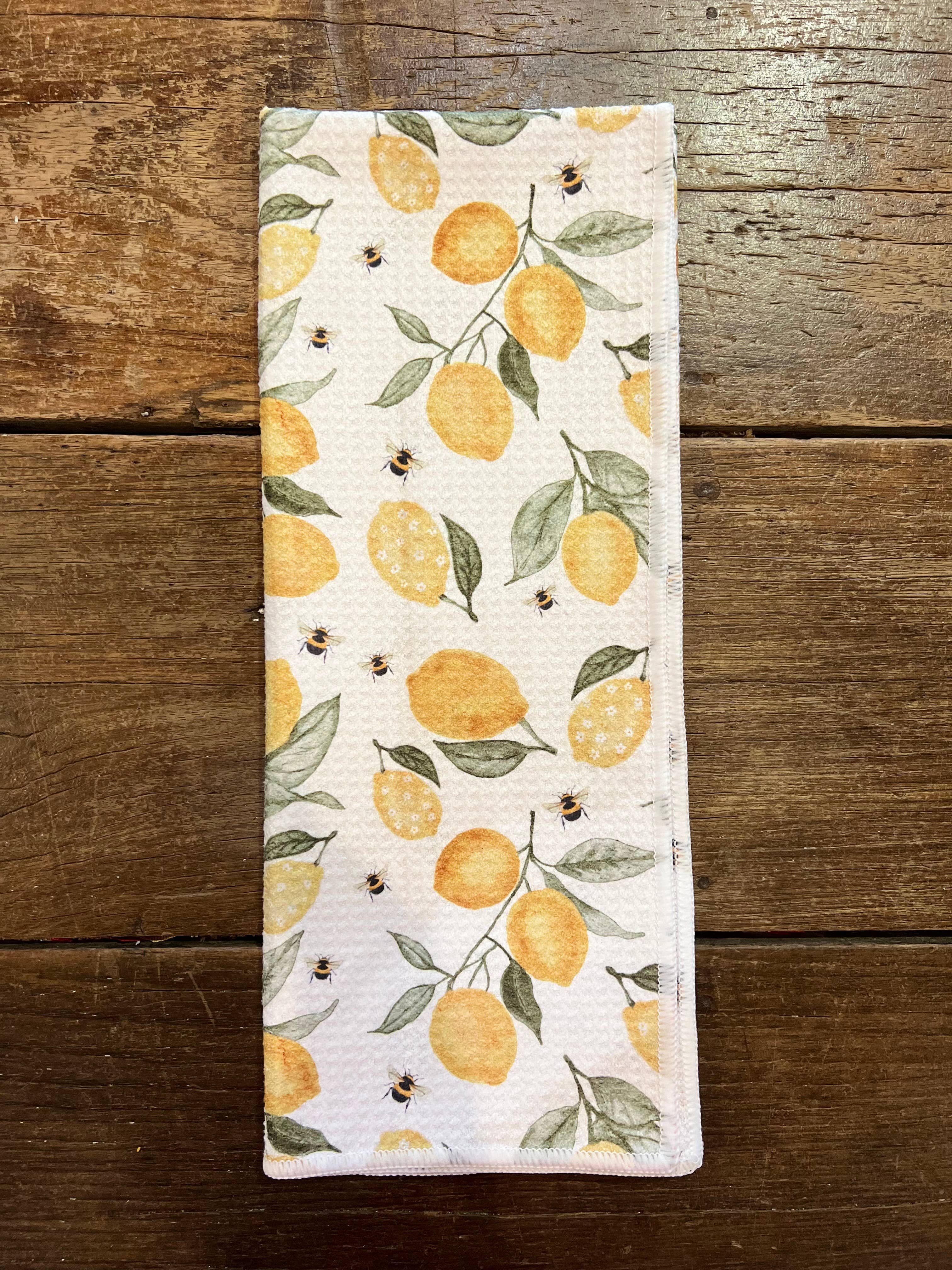 ROOM and PORCH - Wholesale Tea Towel - Lemon & Bees Microfiber Tea/Hand Towel-Recycled Double-Sided1