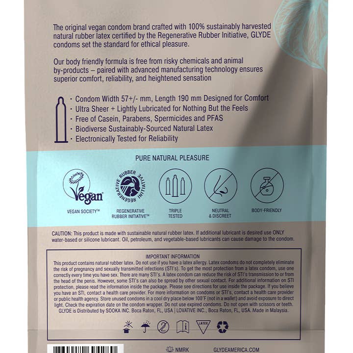 GLYDE & UNION Premium Vegan Condoms - Wholesale Contraceptive/Condom - GLYDE MAXI Vegan Condoms (Large/XL 57mm) 36-Count1