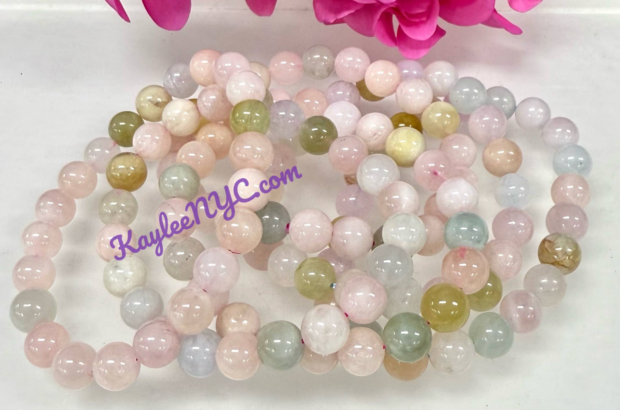 KayleeNYC - Wholesale Beaded Bracelet - Natural Morganite 8mm 7.5” Crystal Stretch Bracelet2