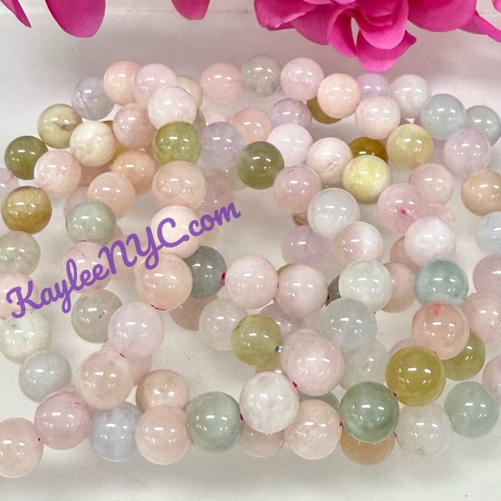 KayleeNYC - Wholesale Beaded Bracelet - Natural Morganite 8mm 7.5” Crystal Stretch Bracelet2