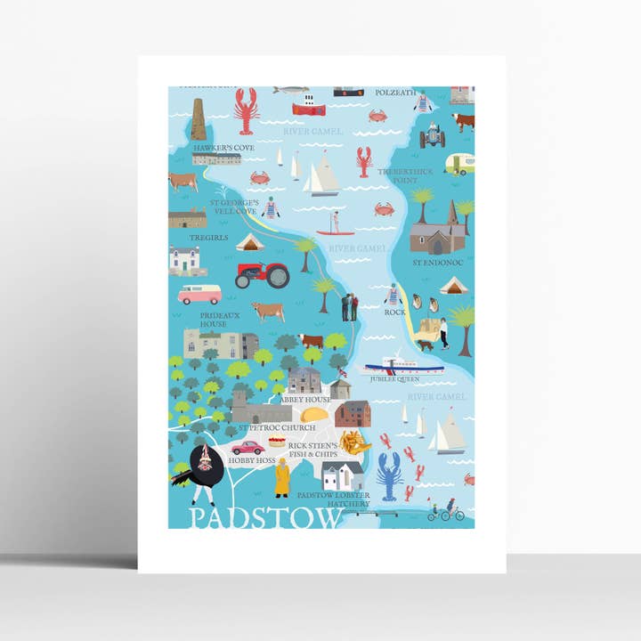 Padstow Geïllustreerde Kaart Print Exclusief voor wholesale door BETTY BOYNS MAPS