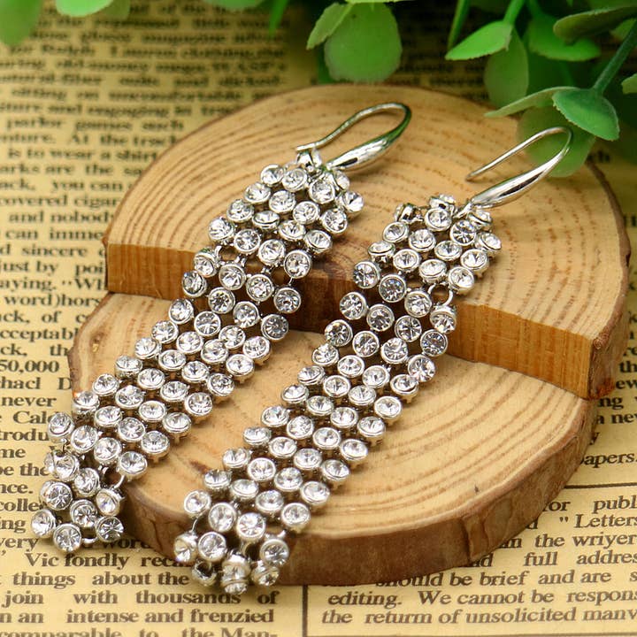 Amy and Annette - Wholesale Dangle Earrings - Mesh Crystal Drop and Dangle Earrings in 14K White Gold1