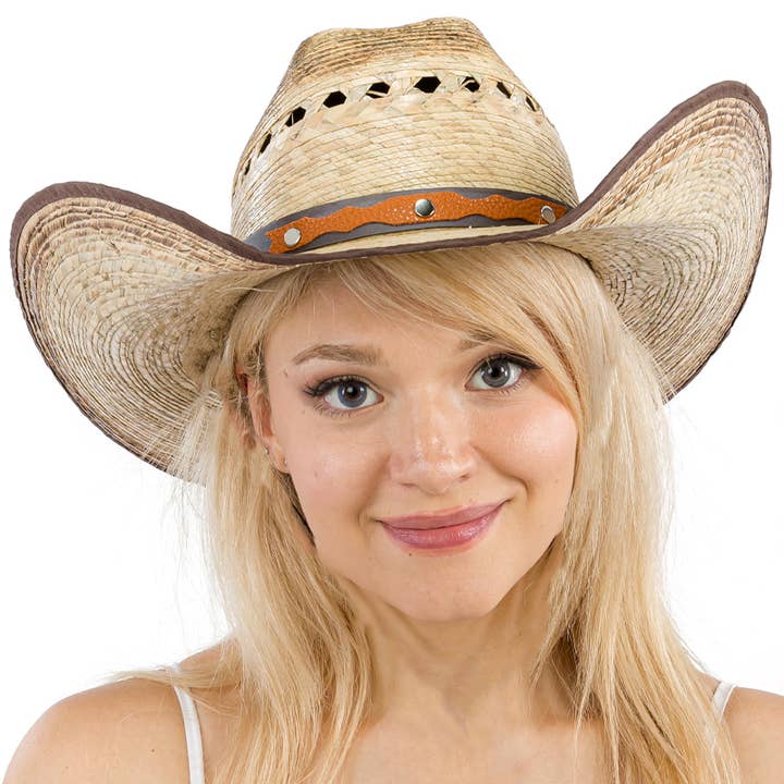 Cap Zone - Wholesale Cowboy Hat - Women's - Vented Vintage Burnt Cutter Palm Straw Cowboy Hat8
