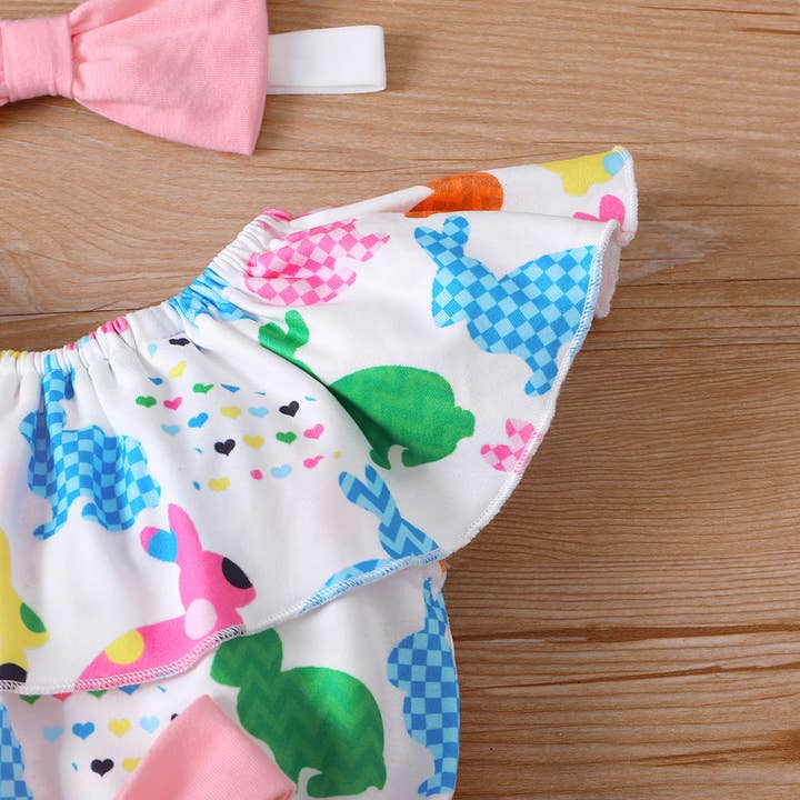 Flerfärgad 3st Baby Allover Flerfärgad kanin volangkrage jumpsuit för wholesale på Faire
