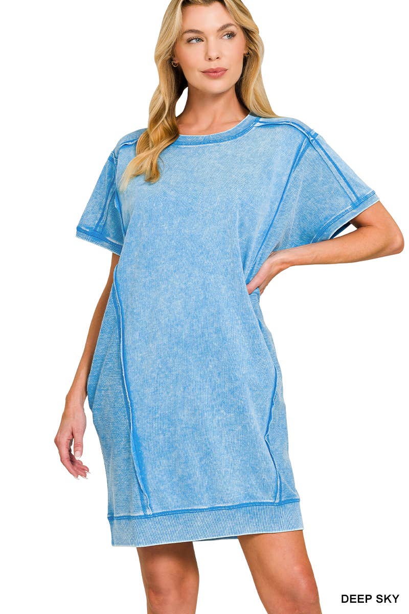 Vanilla Monkey – wholesale Dress – Women's – F/terry Acid Wash Short Sleeve Dress With Pockets4