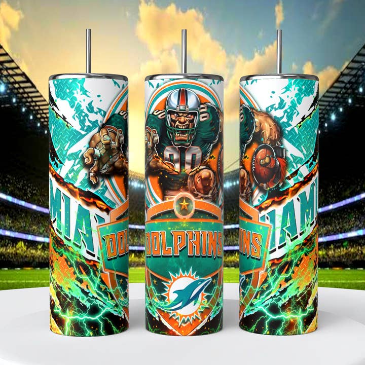 Miami Dolphins Skinny Tumbler • 20 oz Stainless Steel • Drinkware for wholesale by CoRo & Company