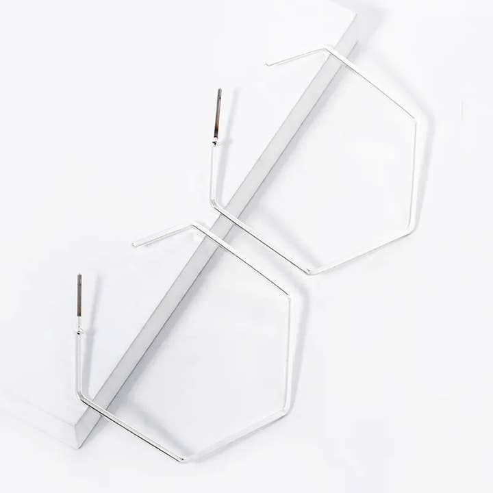 Wild Honey - Wholesale Hoop Earrings - 40mm Skinny Hexagon Open Hoop Earrings3