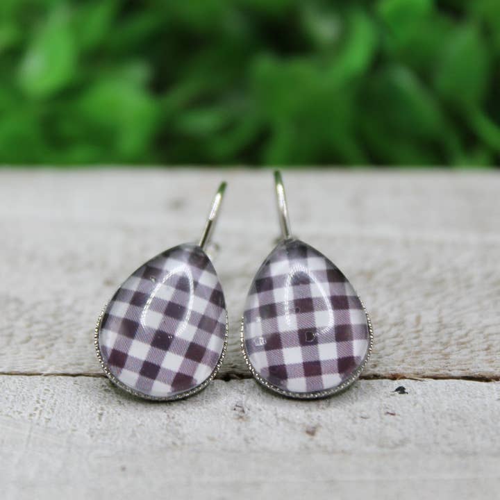 White Plaid French Lever Earrings for wholesale by Hylidae Boutique