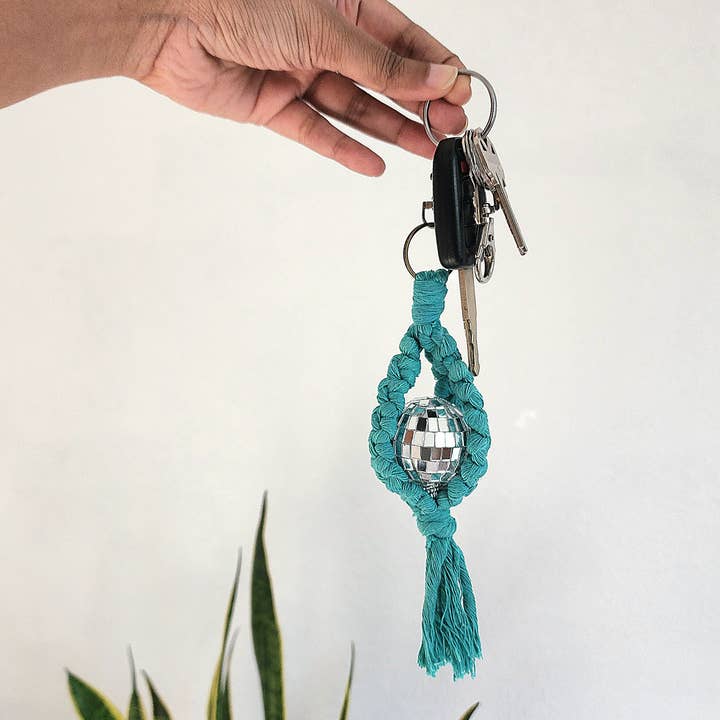 Handmade By Uruba - Wholesale Keychain - Women's - Macrame Disco Ball Keychain/Car Charm/Hanger, Trendy Keyring