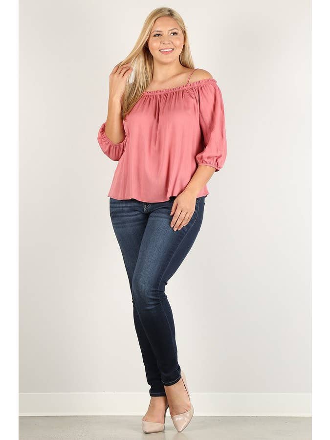 Noir Top paysan à épaules dénudées de grande taille WG16767-T en vente sur Faire4