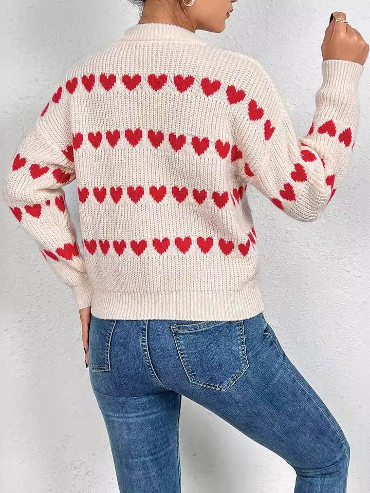 alberalkirk - Wholesale Knit Sweater - Women's - Love Jacquard Knit Sweater Women Beige Black N5A5794