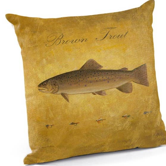 Art Brand Studios - Wholesale Throw/Decorative Pillow - Brown Trout Fish Decorator Pillow - Home Decor 18" Square0