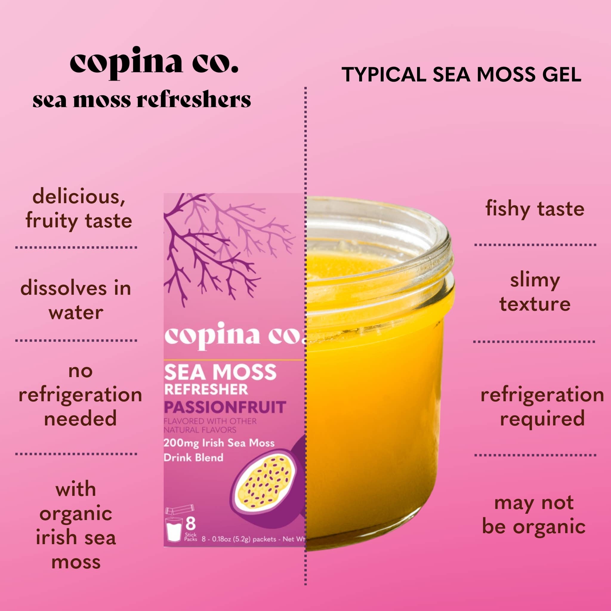 Copina Co. - Wholesale Drink Mix - Passionfruit Sea Moss Refresher Drink - 16 Stick Pk Pouch6