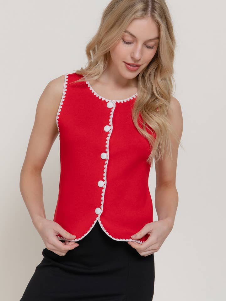 Sleeveless Crew Neck Embroidery Detail Sweater Top for wholesale by Active Basic | Active USA