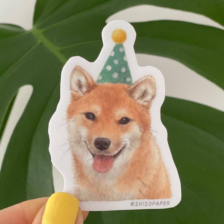Party Shiba Inu Vinyl Sticker for wholesale by Shiso Paper