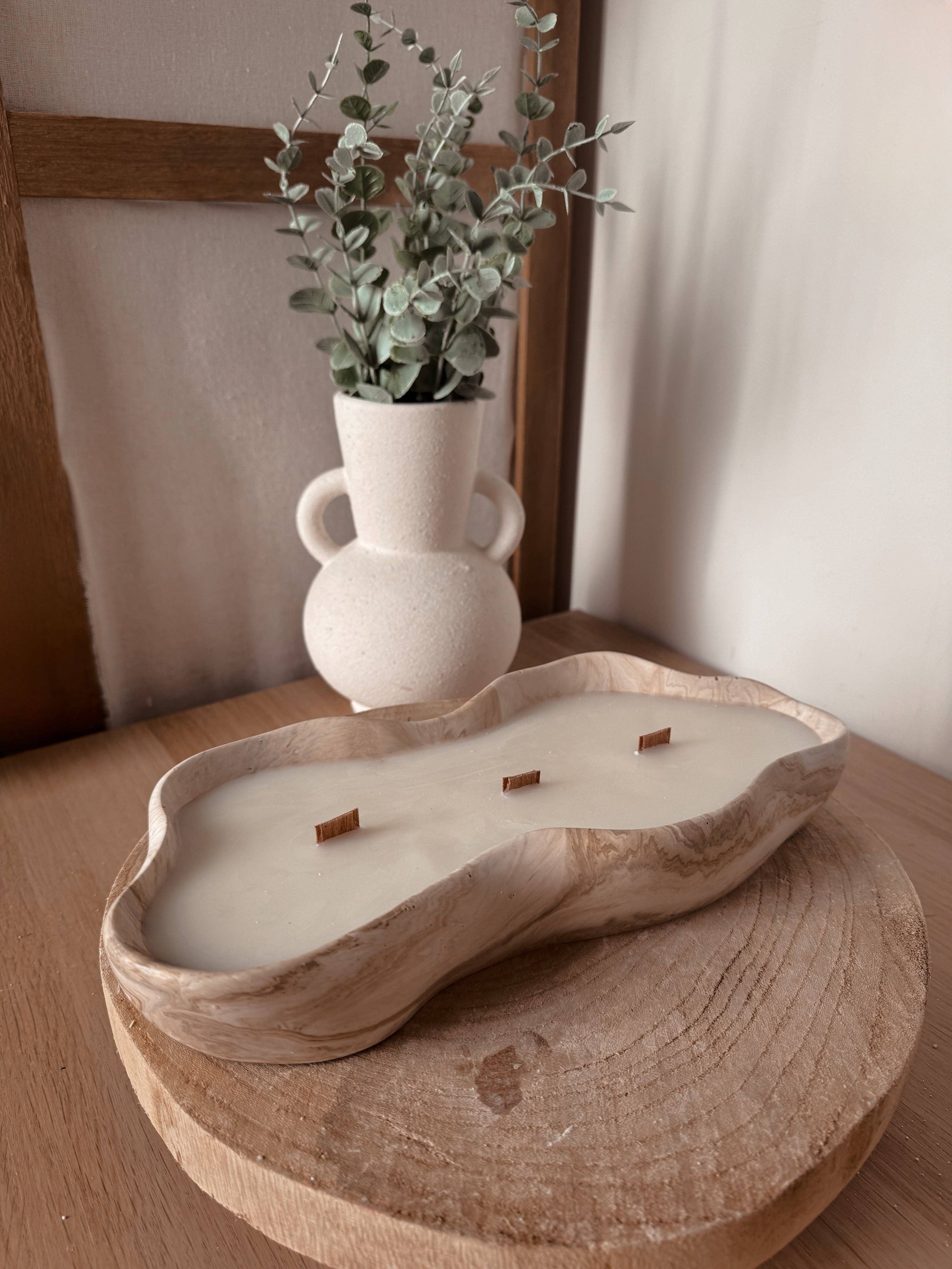 My Milky Candle - Wholesale Jar/Filled Candle - enormous handmade pot candle in asymmetrical marbled beige jesmonite2