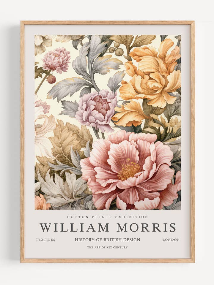 William Morris Neutrales Blumenmuster I53-65 für den Großhandel von Peardrop Prints