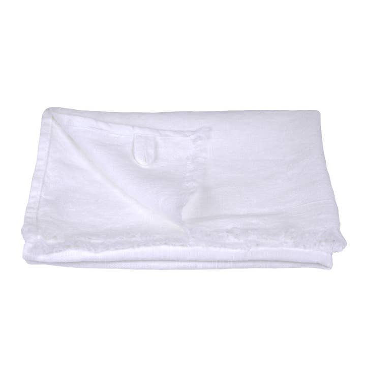 Toalla de mano de lino, lavada a la piedra, blanca con bordes deshilachados para venta al por mayor de LinenCasa