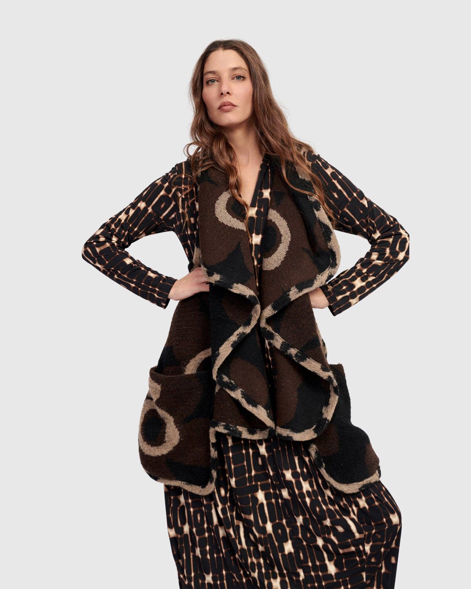 Piped Cozy Draped Vest, Floral for wholesale on Faire1