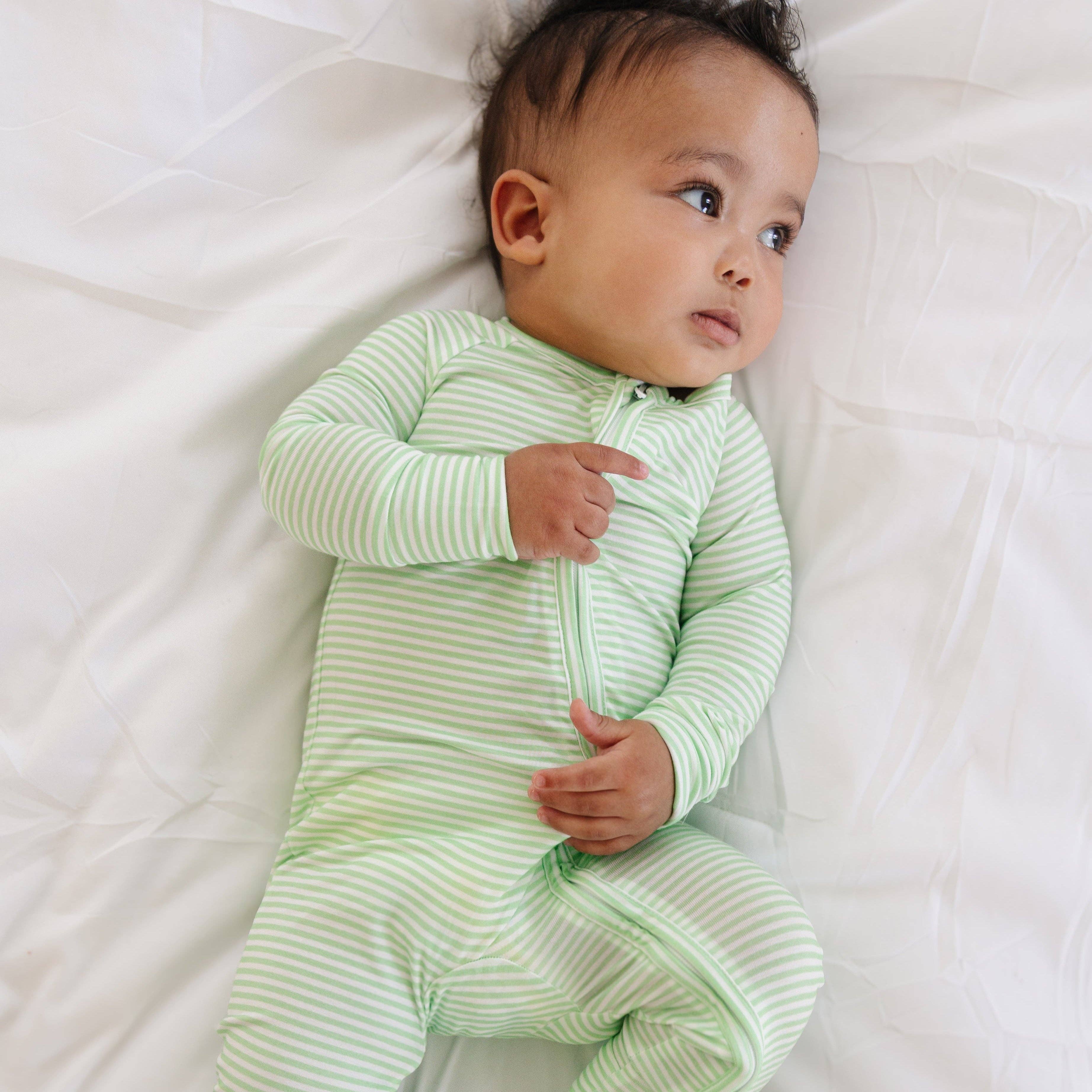 Motette - Vente Grenouillère – bébé - Dormeur en bambou à rayures poire2