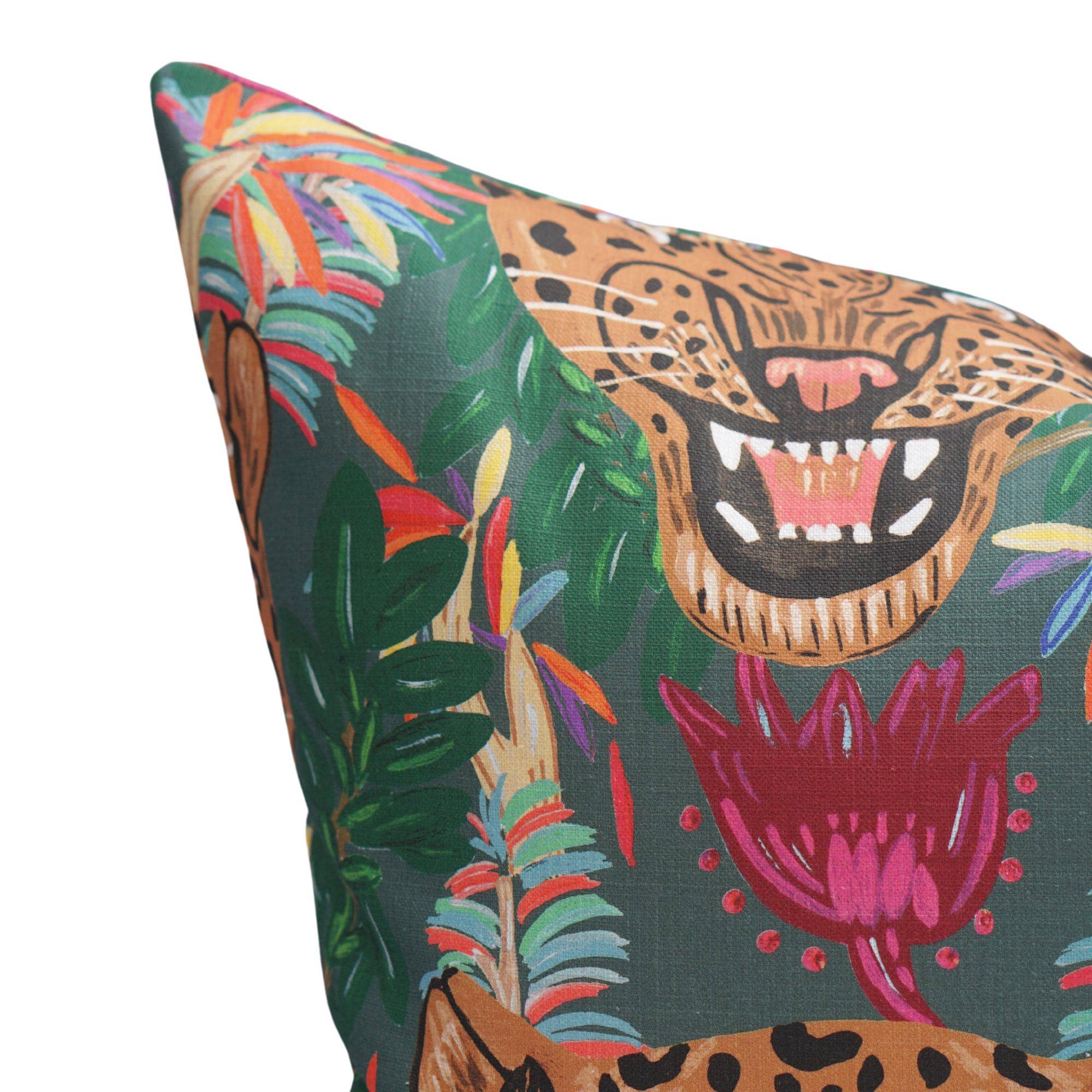 Post House – wholesale Throw/decorative pillow – Fierce Leopard Pillow in Midnight Green1