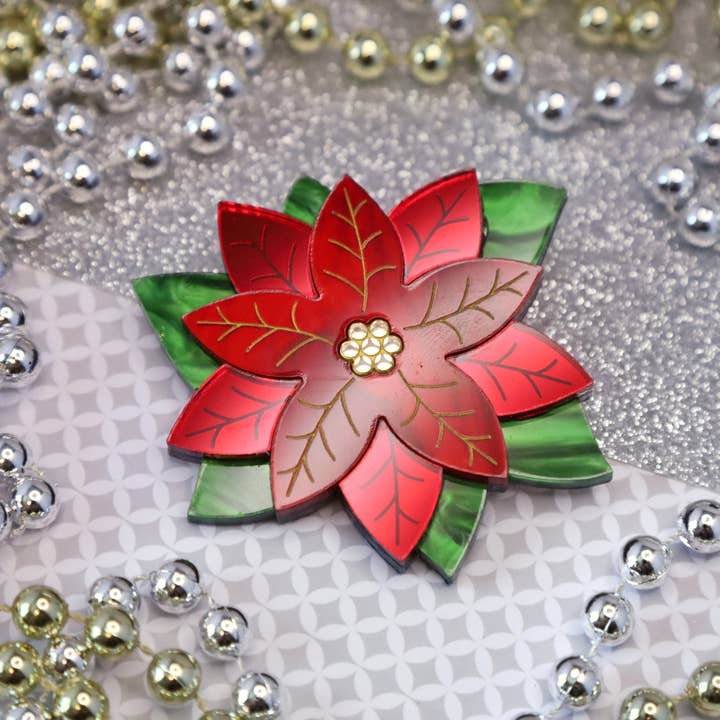 Poinsettia Brooch for wholesale by Foxx & Ginger Jewellery