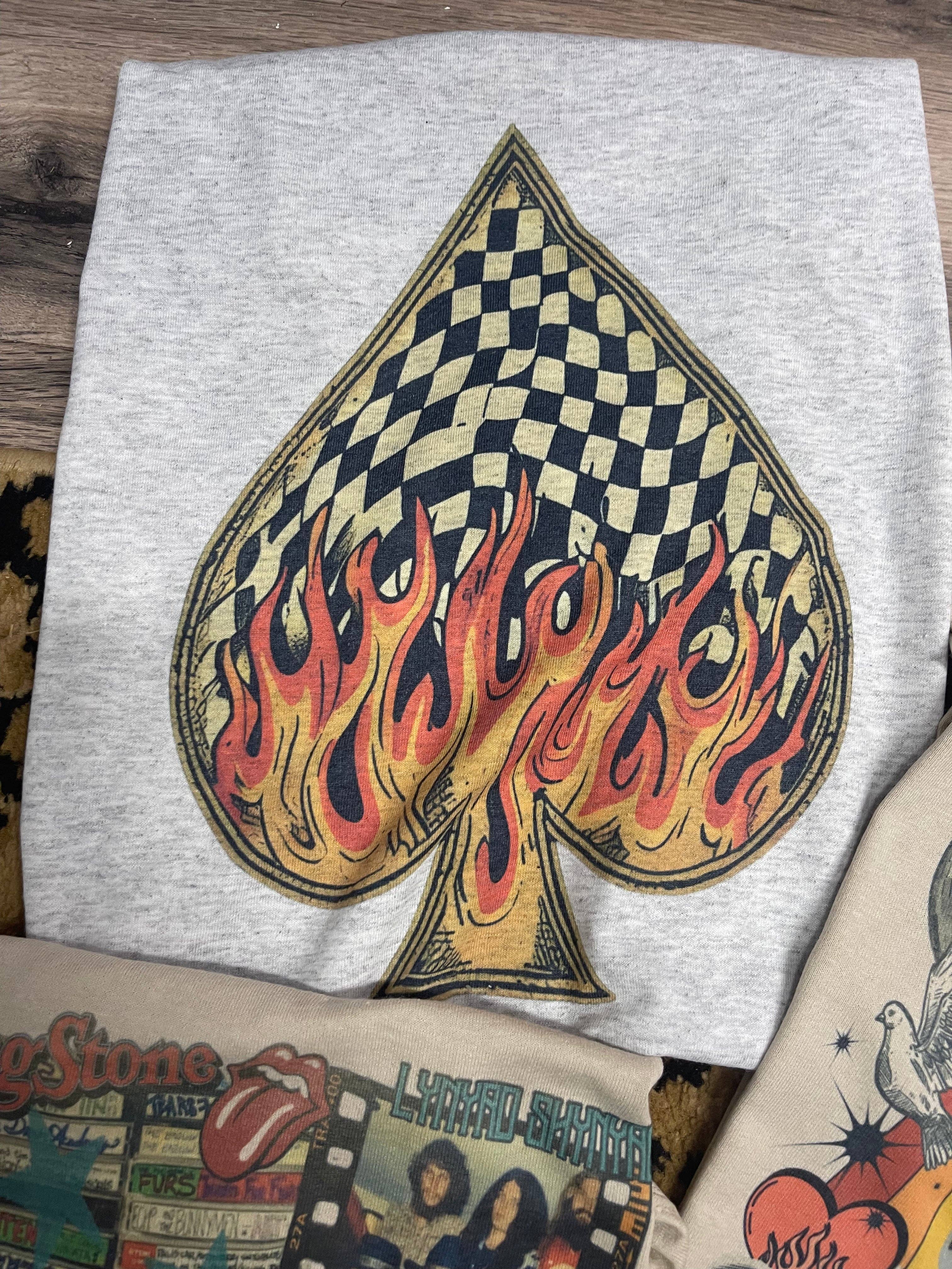 REMOVED BRAND - Wholesale Screen Printed T-Shirt - Women's - Spade check and fire tee