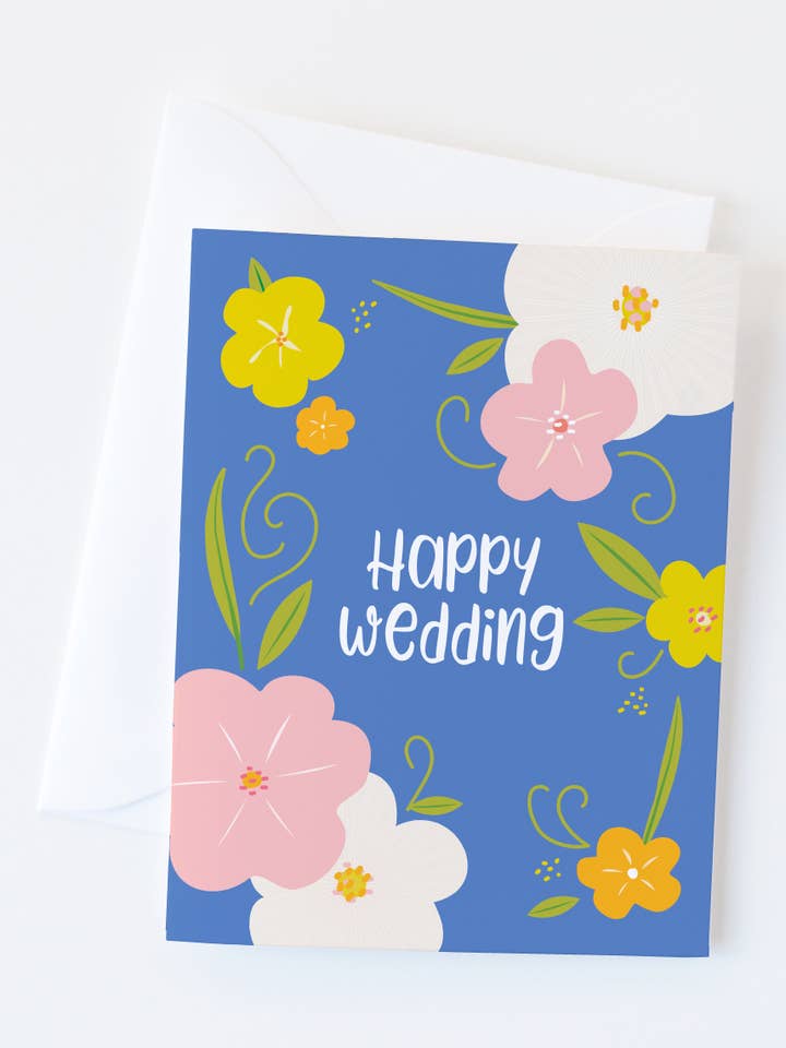 Happy Wedding Floral Congratulations Greeting Card for wholesale by Graphic Anthology Greeting Cards