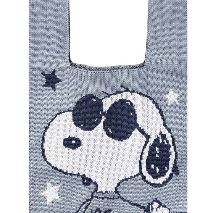 LASR - Wholesale Tote Bag - Women's - Peanuts Joe Cool Snoopy Knitted Baggu Grey Mini Tote2
