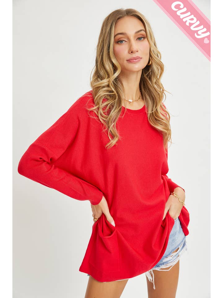 Sweet Lovely by Jen - Wholesale Tunic Sweater - Women's - FRONT POCKET OVERSIZE SWEATER PLUS SIZE39