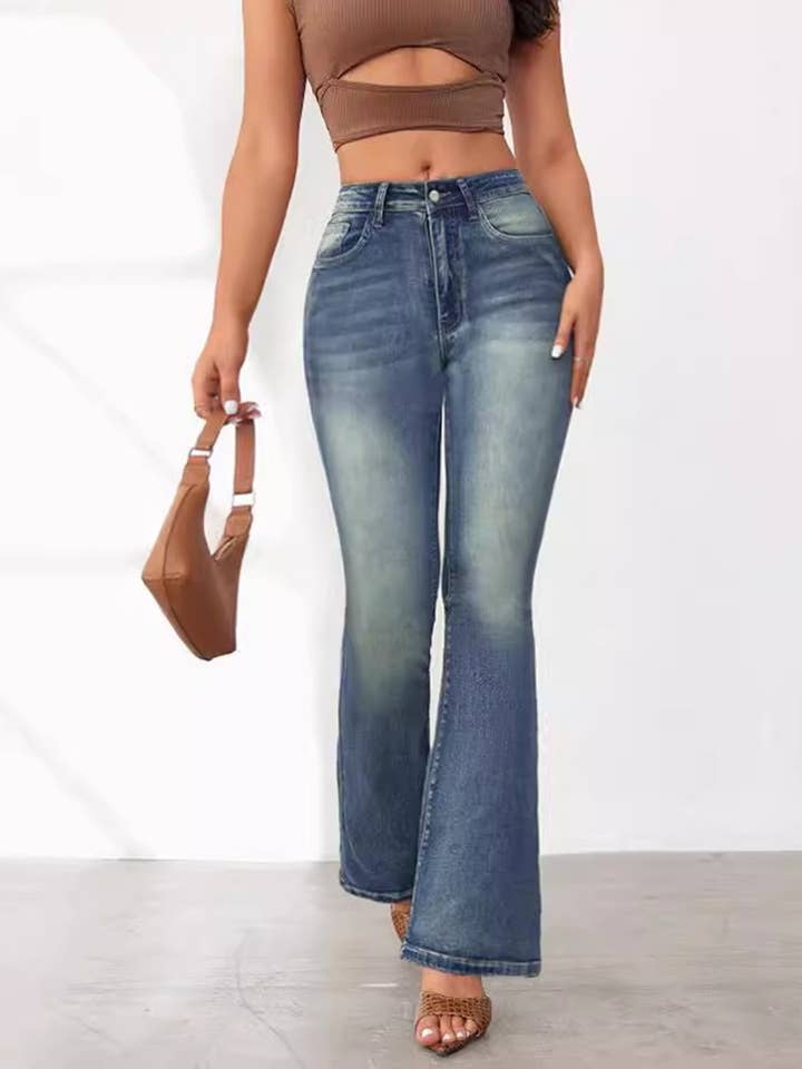 Blue Retro Slim Fit Micro Flared Jeans for wholesale on Faire