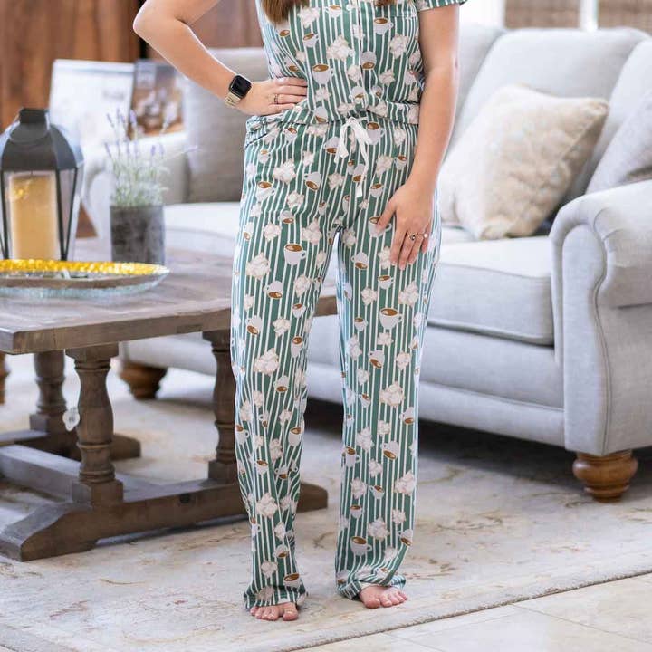 The Royal Standard - Wholesale Sleepwear Bottom - Women's - Beignet Sleep Pants Green/White -Asst.