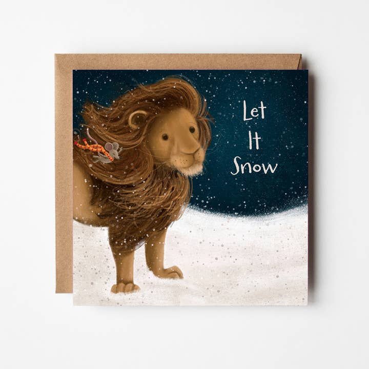 Let it Snow Lion & Mouse Christmas Greeting Card for wholesale by Jo Couch