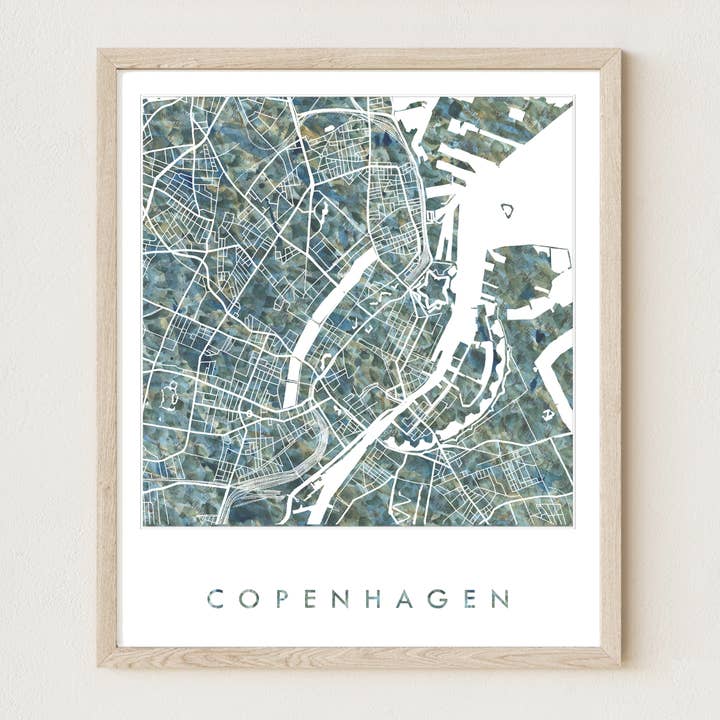 Copenhagen Denmark Painted Map ART PRINT for wholesale by Turn-of-the-Centuries