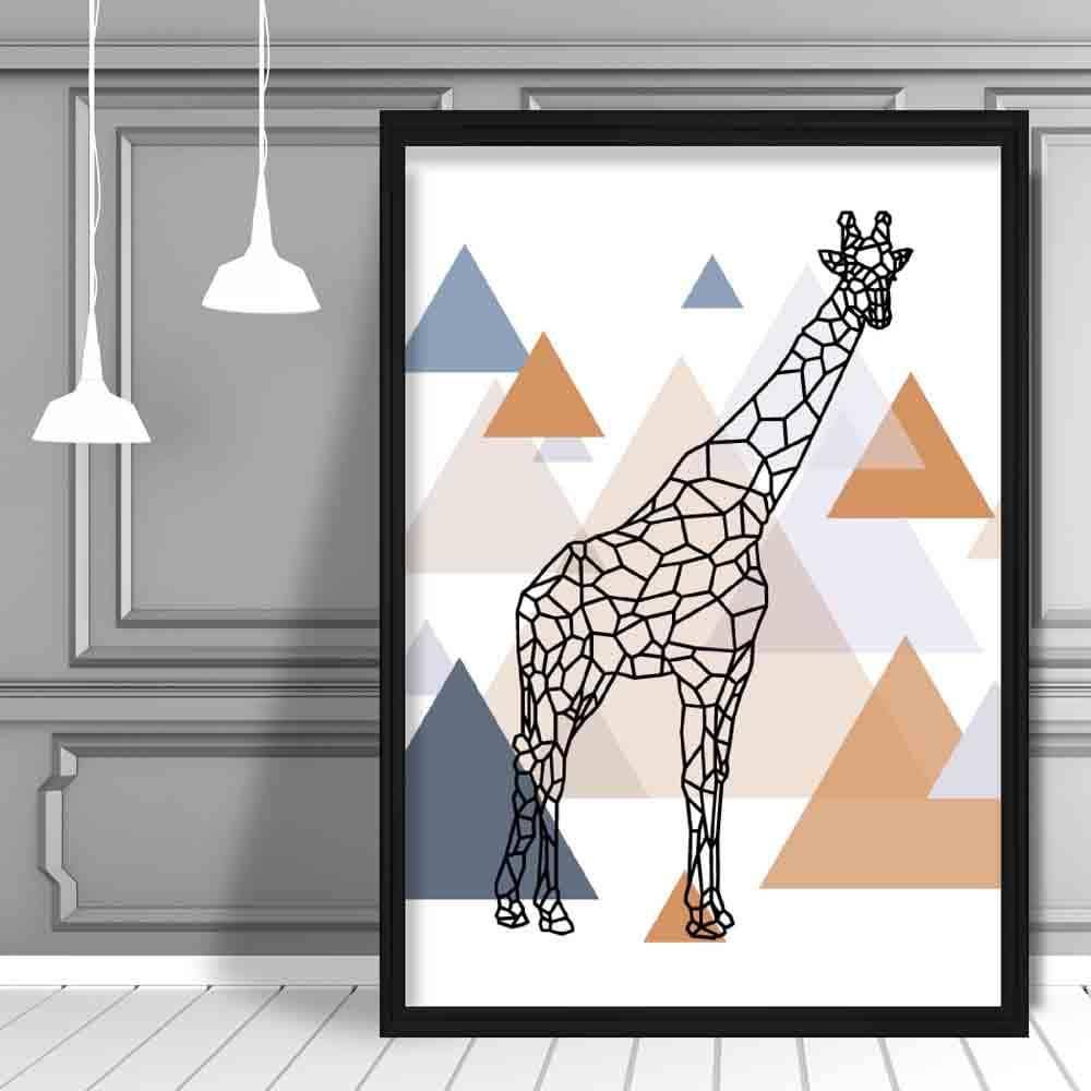 Artze Wall Art – wholesale Art print – Giraffe Abstract Multi Geometric Scandinavian Blue,Copper Poster1