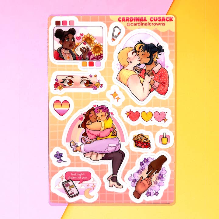 Sapphic Valentines Sticker Sheet for wholesale by cardinalcrowns