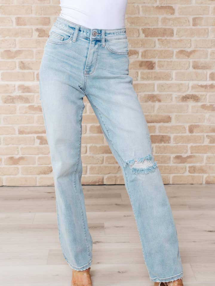 Jeans dritti blu Judy High Rise anni '90 per la vendita all'ingrosso da parte di Avenue Wholesale