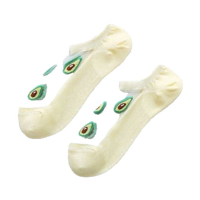 Gula Avokado Bomull Och Genomskinliga Hjärt Ankelstrumpor för wholesale av Fleur de lys collections
