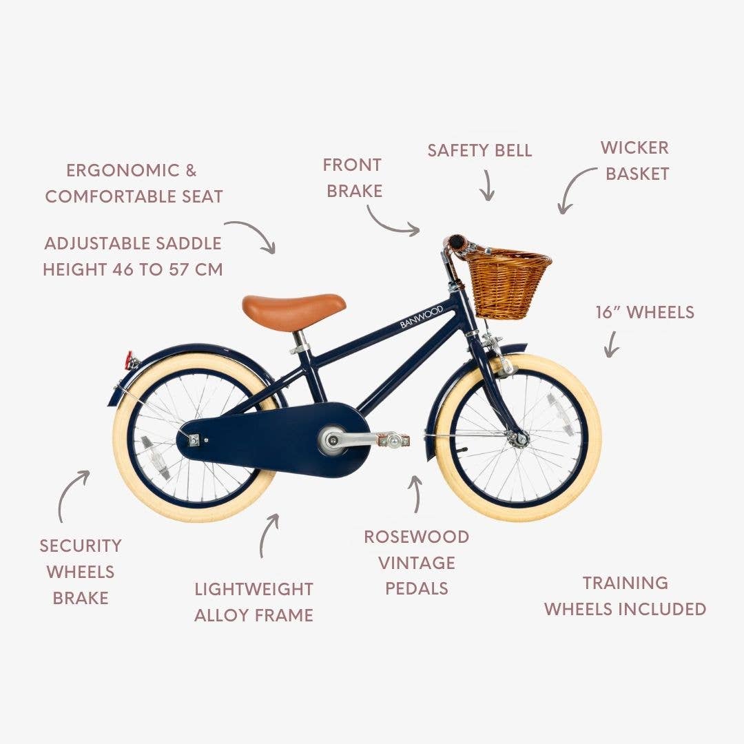 Banwood SL Europe – Engroshandel Cykler og scootere - Børn – Banwood 16" klassisk vintage pigecykel – navyblå2