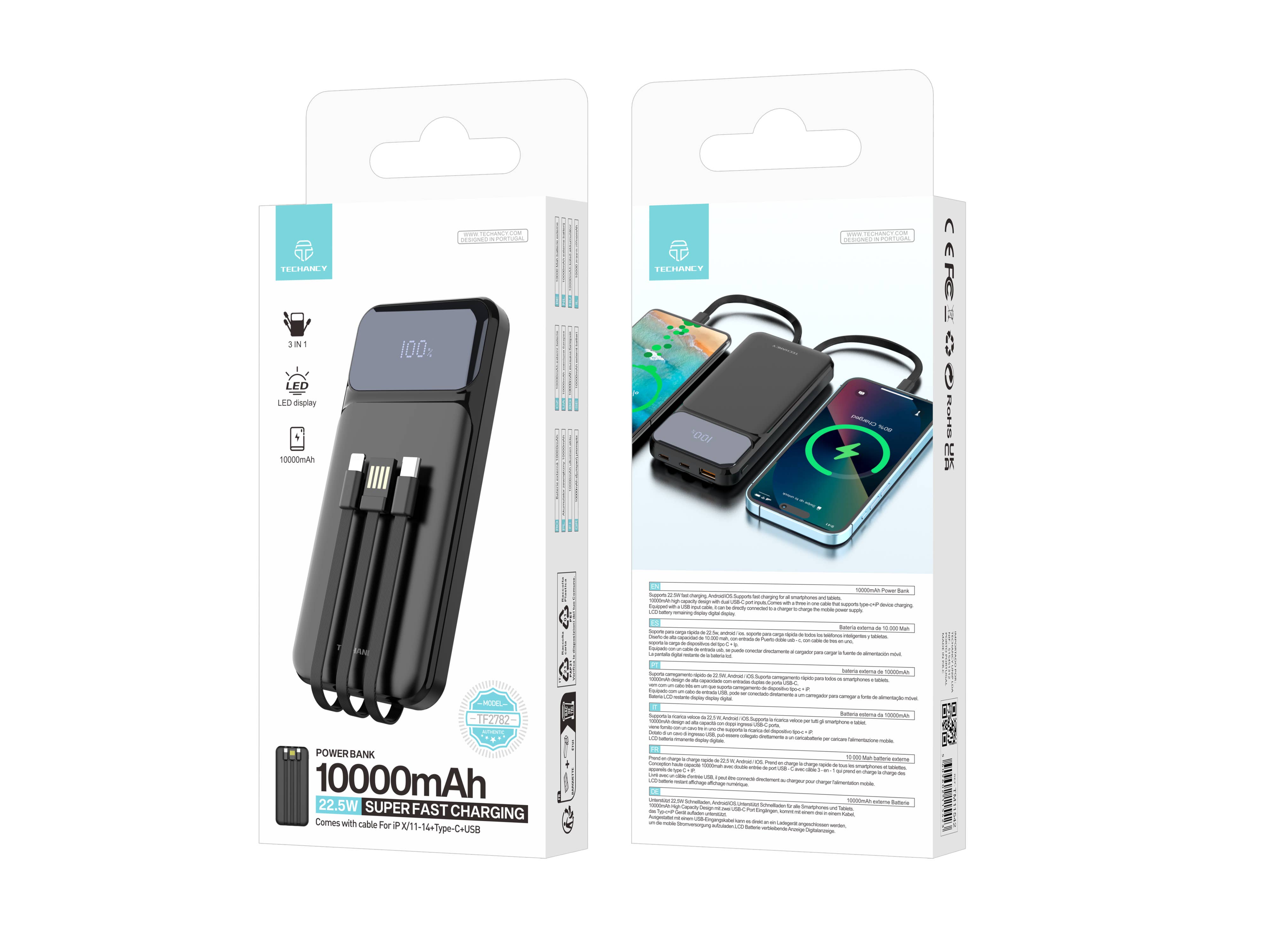 TECHANCY - Wholesale Portable Charger - Techancy 10000mAh Power Bank, 22.5W Super Fast Charging Port5