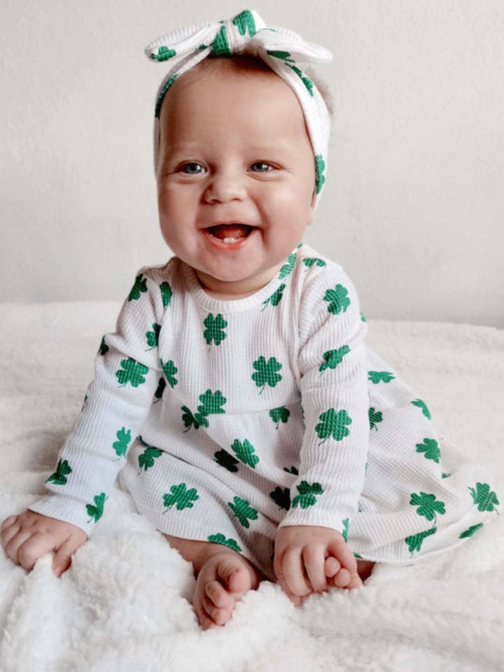 SpearmintLOVE - Wholesale Clothing Set - Baby - Organic Waffle Simple Dress & Bloomer, Clover