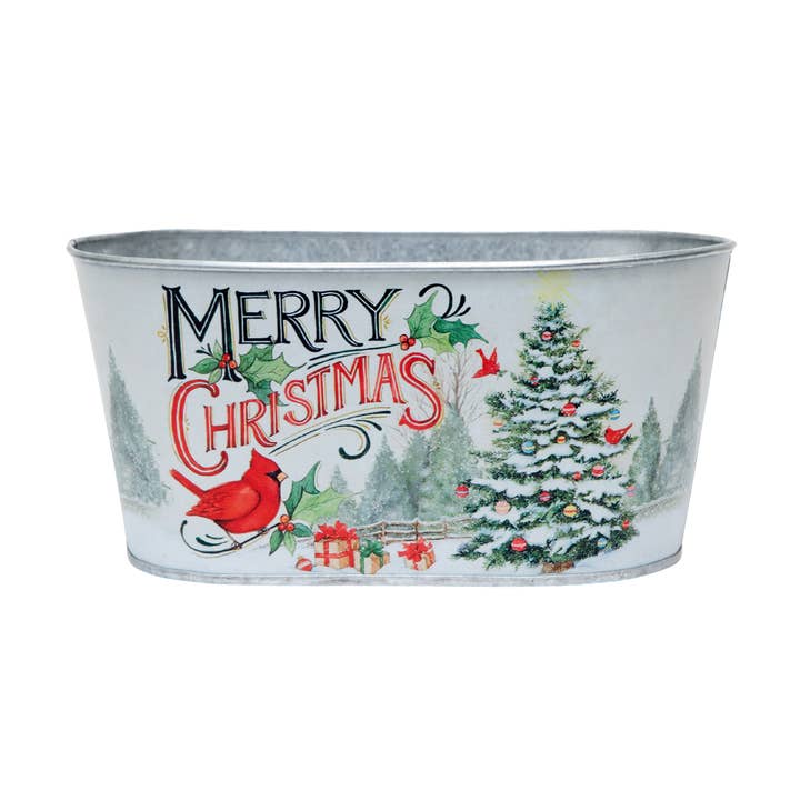 Jacobson - Wholesale Christmas Decoration - 10"L “Merry Christmas” Oval Metal Planter