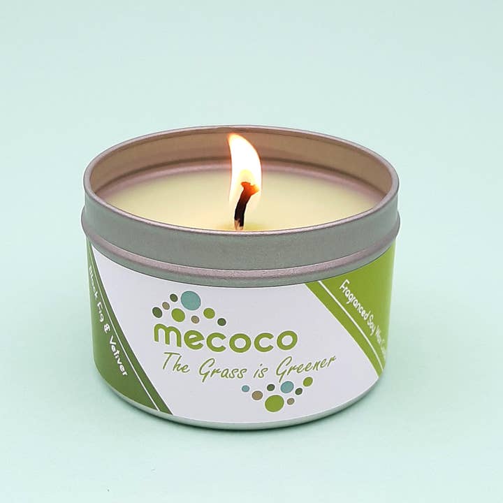 The Grass is Greener / Black Fig & Vetiver, Green Scented Soy Wax Candles for wholesale by Mecoco Ltd