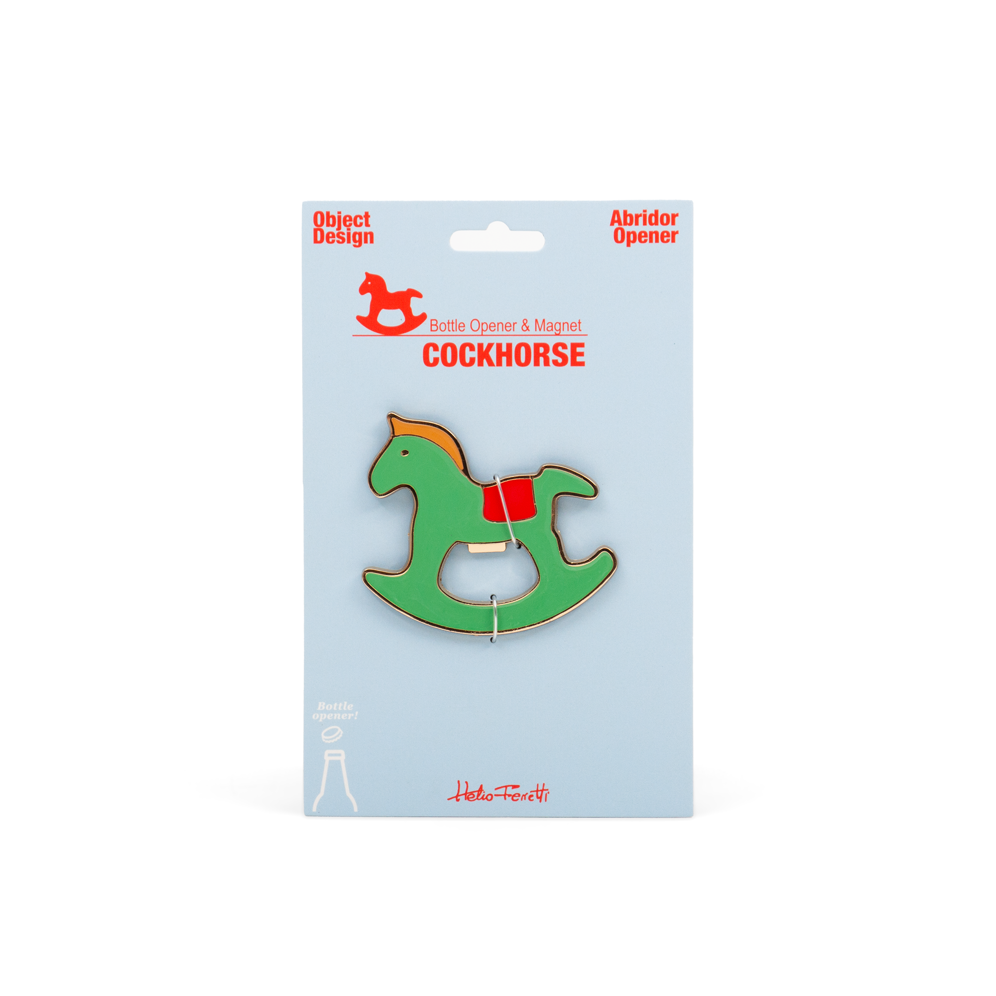 Helio Ferretti - Wholesale Bottle/Wine Opener - GREEN COCK HORSE MAGNETIC BOTTLE OPENER HF1