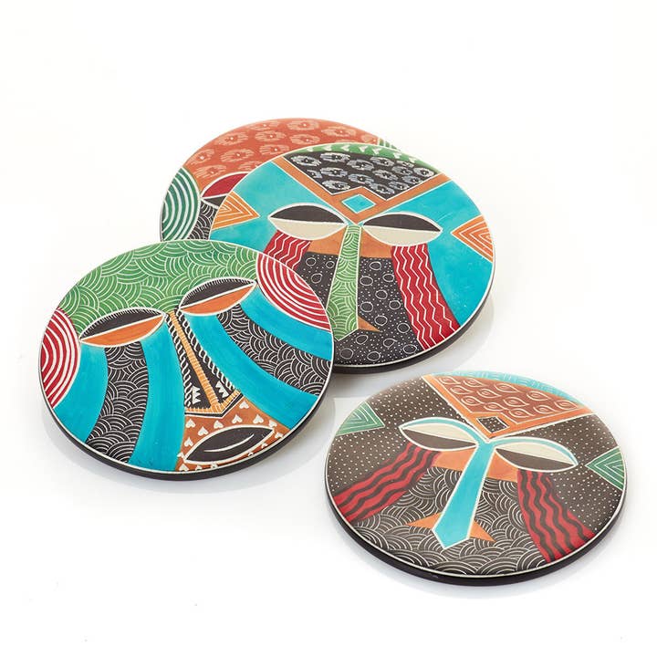 SERRV International - Wholesale Coasters - Teke Mask Coasters - Set of 4