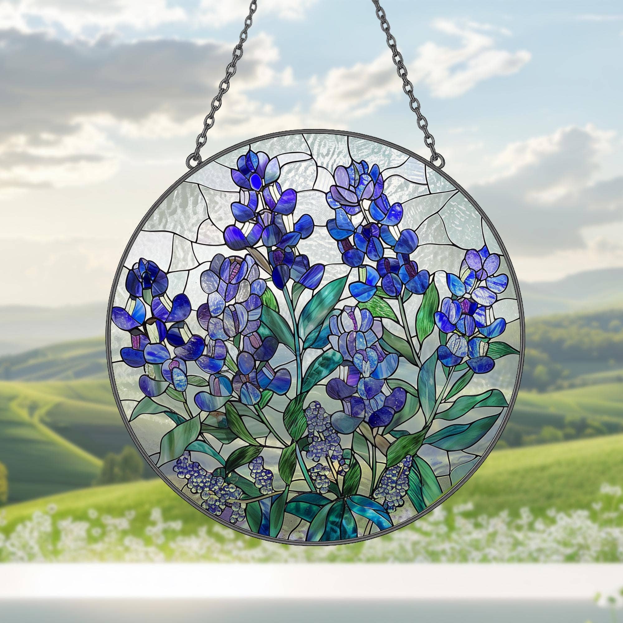 NVC Ecommerce LLC - Vente Attrape-soleil - Attrape-soleil en vitrail de bluebonnet printanier, fleur du Texas1